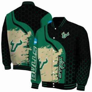 south florida bulls hexagonal pattern green black jacket fashion forward