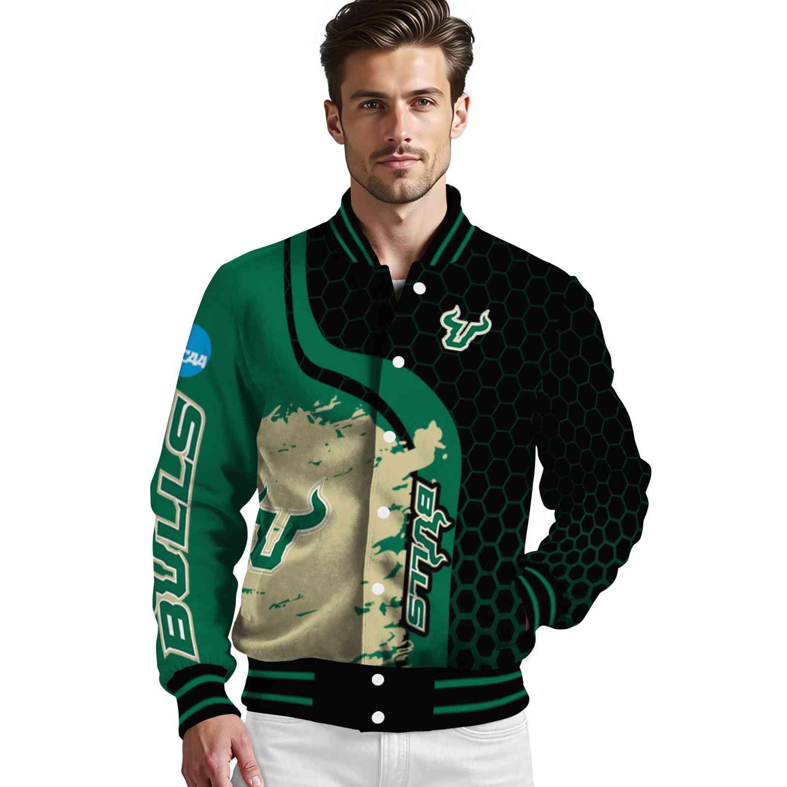 south florida bulls hexagonal pattern green black jacket high quality south florida bulls hexagonal pattern green black jacket high quality