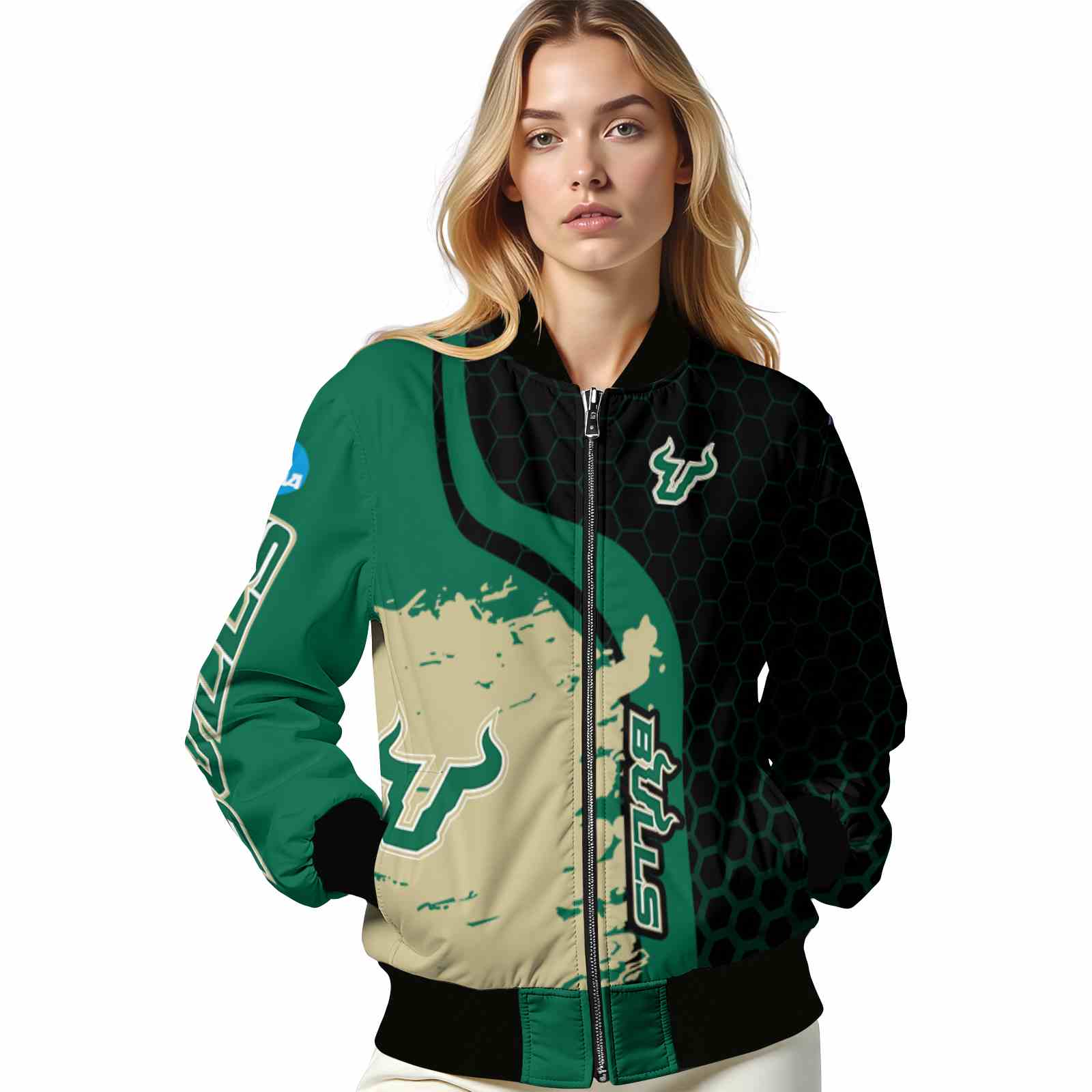 south florida bulls hexagonal pattern green black jacket latest model south florida bulls hexagonal pattern green black jacket latest model