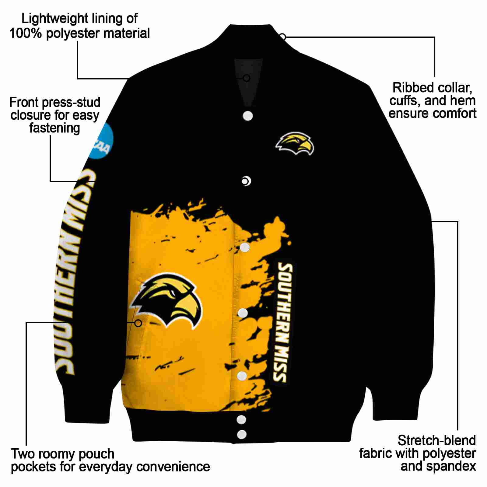 southern miss golden eagles hexagonal pattern black jacket new arrival southern miss golden eagles hexagonal pattern black jacket new arrival