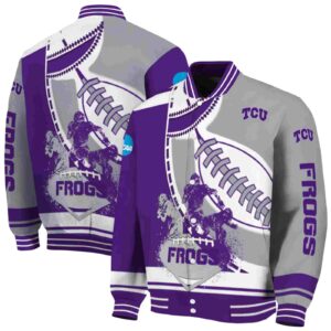 tcu horned frogs baseball stitching grey white jacket fashion forward