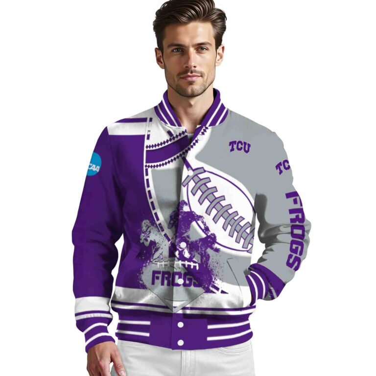 tcu horned frogs baseball stitching grey white jacket high quality