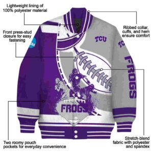tcu horned frogs baseball stitching grey white jacket new arrival