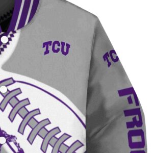 tcu horned frogs baseball stitching grey white jacket premium grade