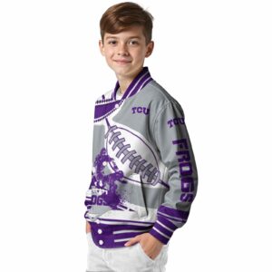 tcu horned frogs baseball stitching grey white jacket trendy