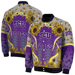 tcu horned frogs sunflower bloom purple yellow jacket fashion forward