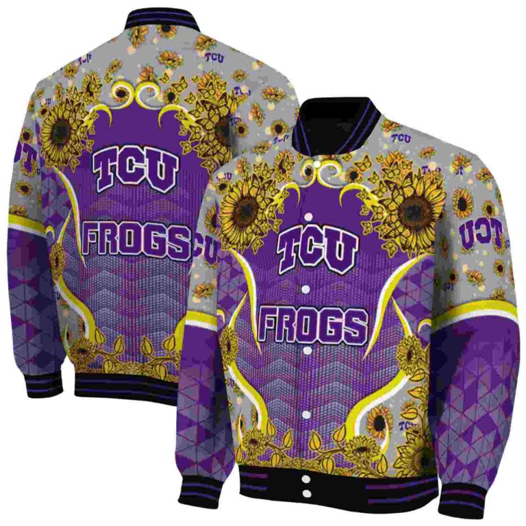 tcu horned frogs sunflower bloom purple yellow jacket fashion forward