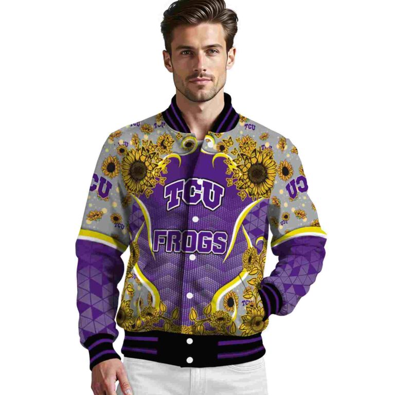 tcu horned frogs sunflower bloom purple yellow jacket high quality