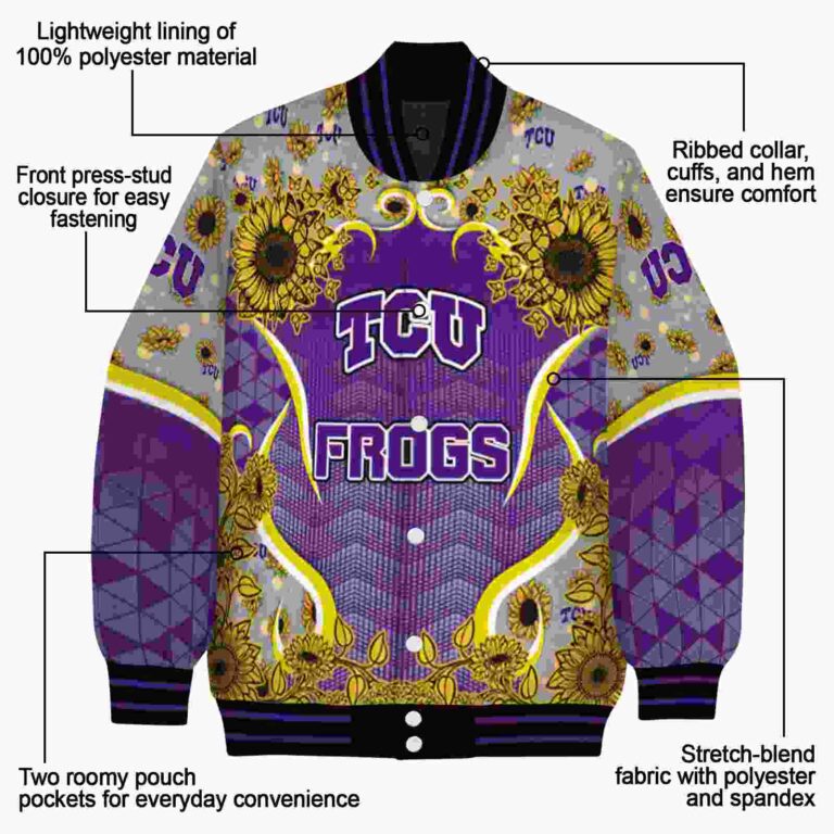 tcu horned frogs sunflower bloom purple yellow jacket new arrival