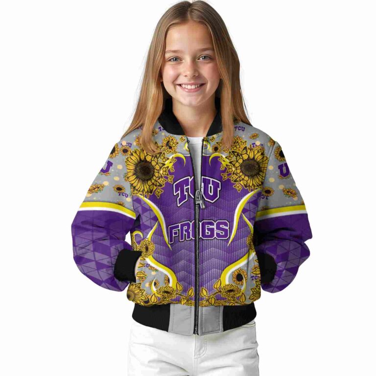 tcu horned frogs sunflower bloom purple yellow jacket top rated