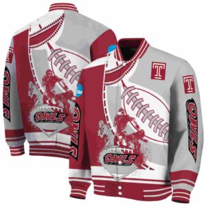 temple owls baseball stitching silver white jacket fashion forward