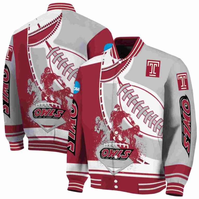 temple owls baseball stitching silver white jacket fashion forward