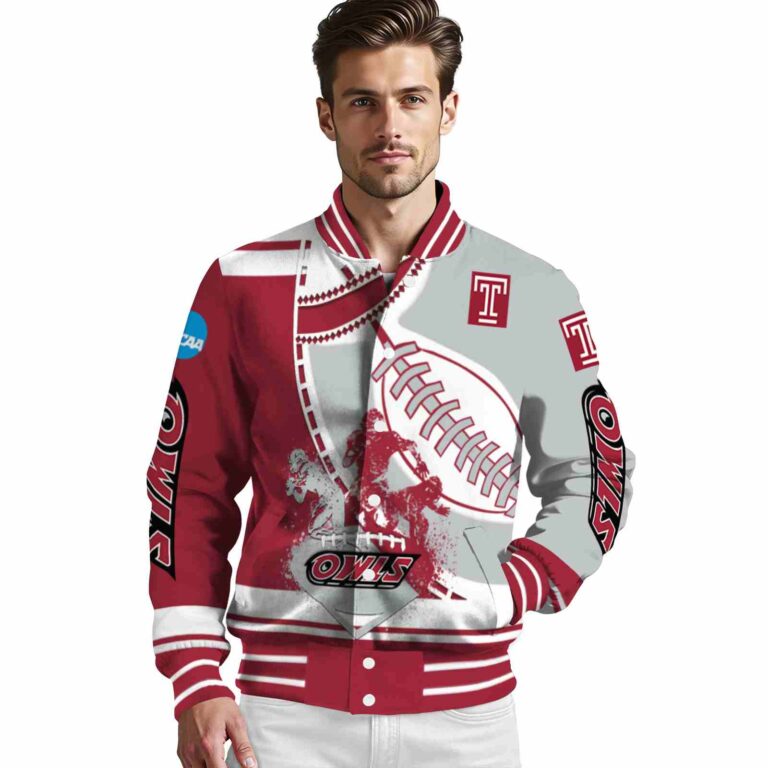 temple owls baseball stitching silver white jacket high quality