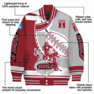 temple owls baseball stitching silver white jacket new arrival