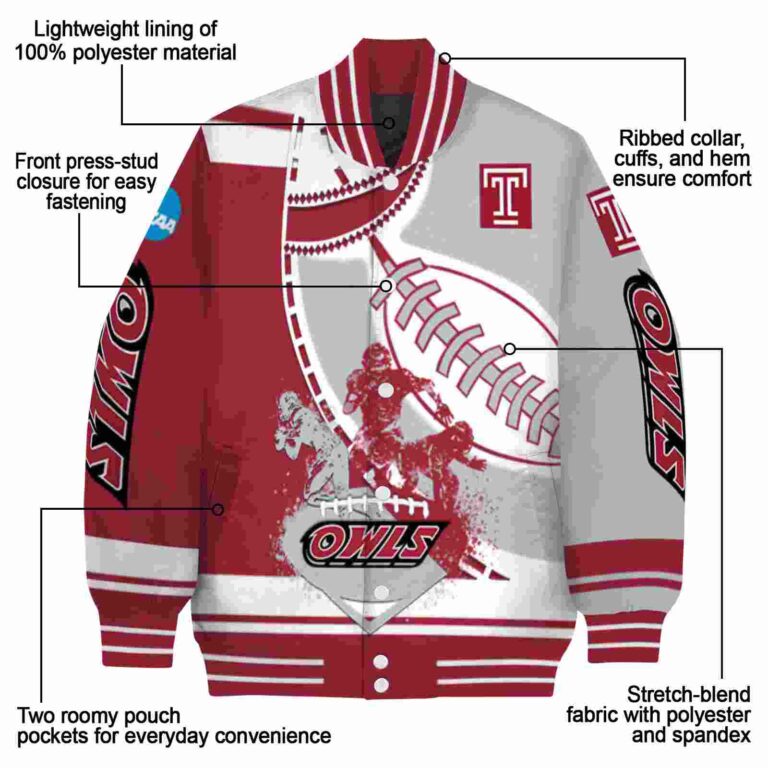 temple owls baseball stitching silver white jacket new arrival