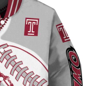 temple owls baseball stitching silver white jacket premium grade