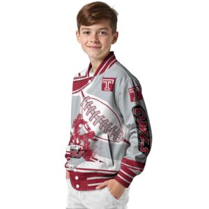 temple owls baseball stitching silver white jacket trendy