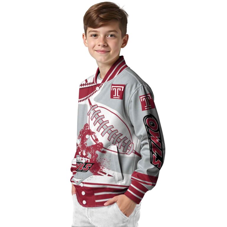 temple owls baseball stitching silver white jacket trendy