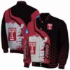 temple owls hexagonal pattern red black jacket fashion forward