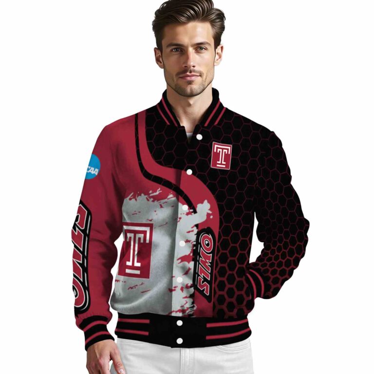 temple owls hexagonal pattern red black jacket high quality