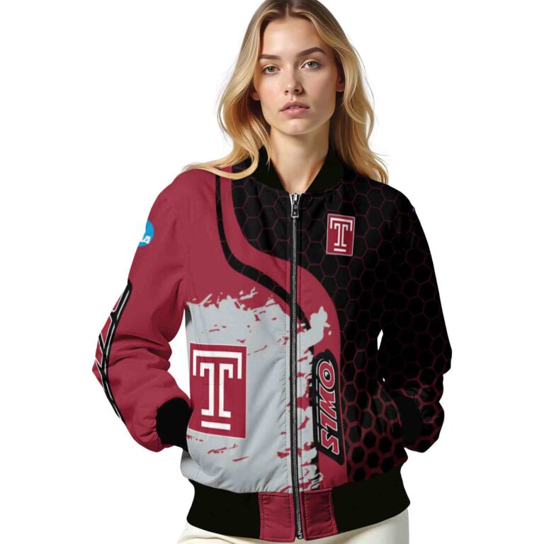 temple owls hexagonal pattern red black jacket latest model