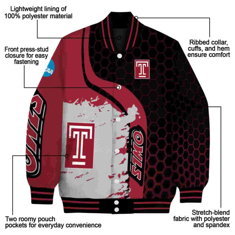 temple owls hexagonal pattern red black jacket new arrival