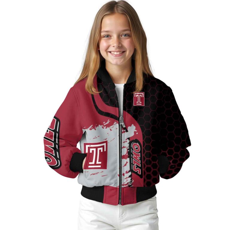 temple owls hexagonal pattern red black jacket top rated