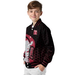 temple owls hexagonal pattern red black jacket trendy