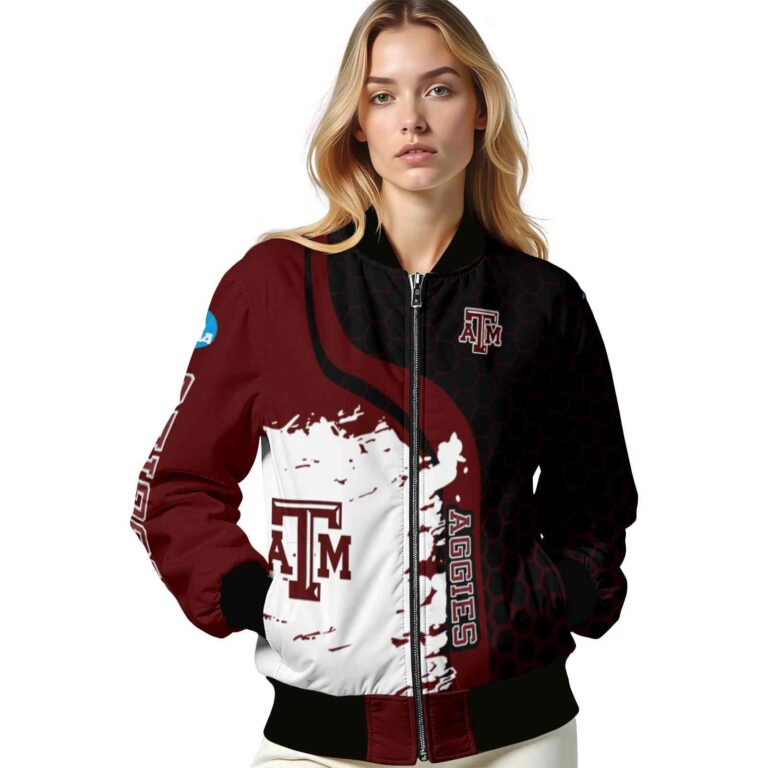texas am aggies hexagonal pattern maroon black jacket latest model