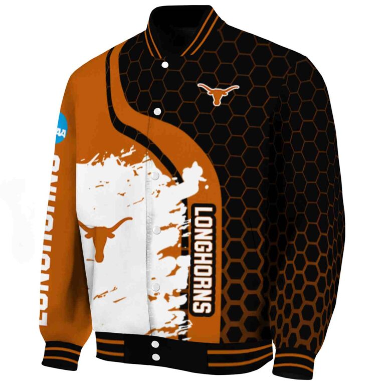 texas longhorns hexagonal pattern orange black jacket best selling