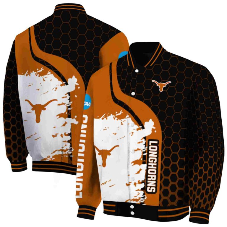 texas longhorns hexagonal pattern orange black jacket fashion forward