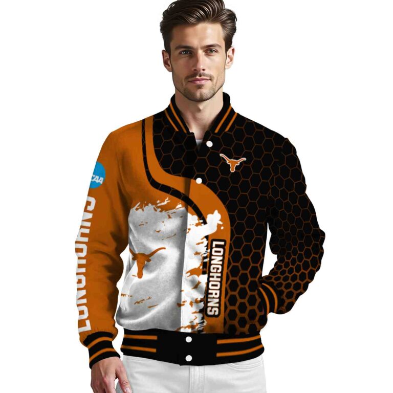 texas longhorns hexagonal pattern orange black jacket high quality