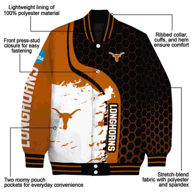 texas longhorns hexagonal pattern orange black jacket new arrival