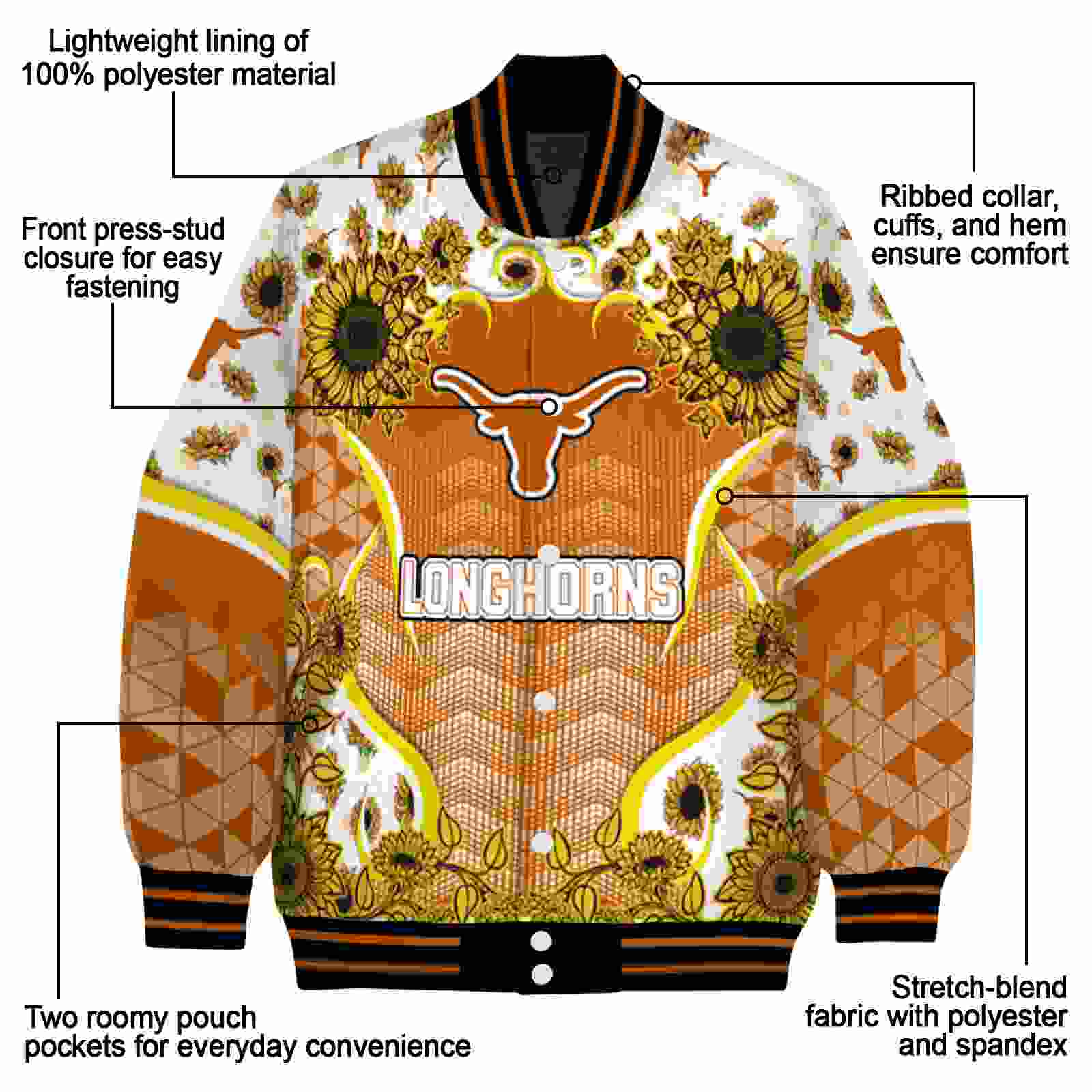 texas longhorns sunflower bloom orange yellow jacket new arrival texas longhorns sunflower bloom orange yellow jacket new arrival