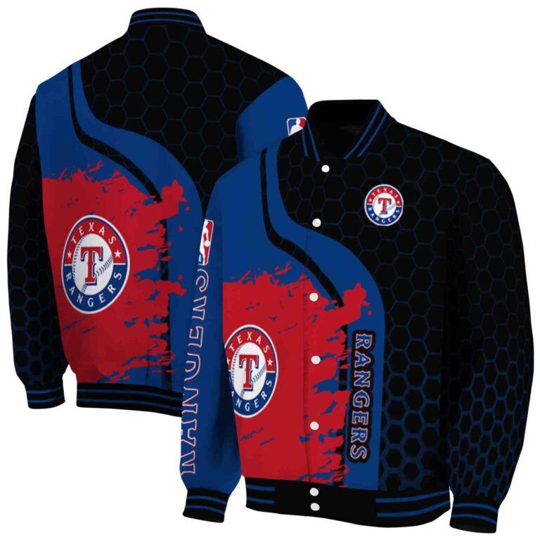 texas rangers hexagonal pattern blue black jacket fashion forward
