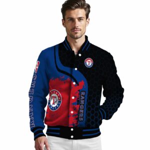 texas rangers hexagonal pattern blue black jacket high quality