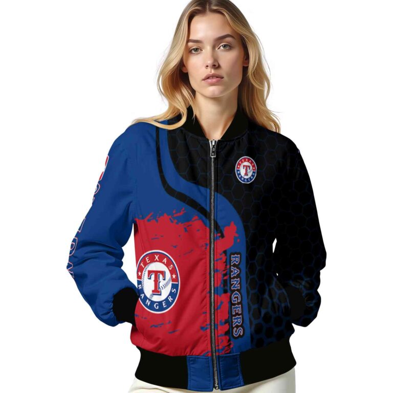 texas rangers hexagonal pattern blue black jacket latest model