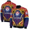 texas rangers sunflower bloom blue yellow jacket fashion forward