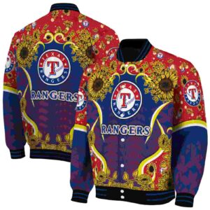 texas rangers sunflower bloom blue yellow jacket fashion forward