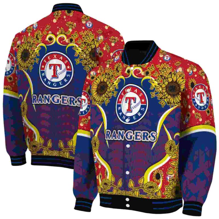 texas rangers sunflower bloom blue yellow jacket fashion forward