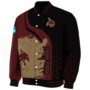 texas state bobcats hexagonal pattern maroon black jacket best selling