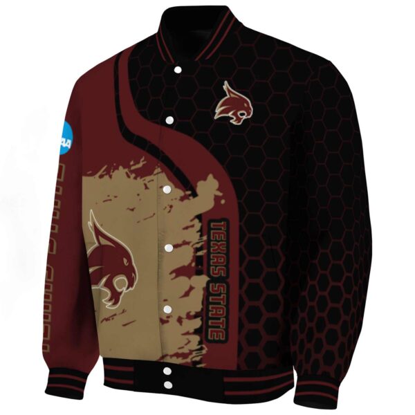 texas state bobcats hexagonal pattern maroon black jacket best selling
