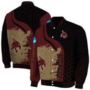 texas state bobcats hexagonal pattern maroon black jacket fashion forward
