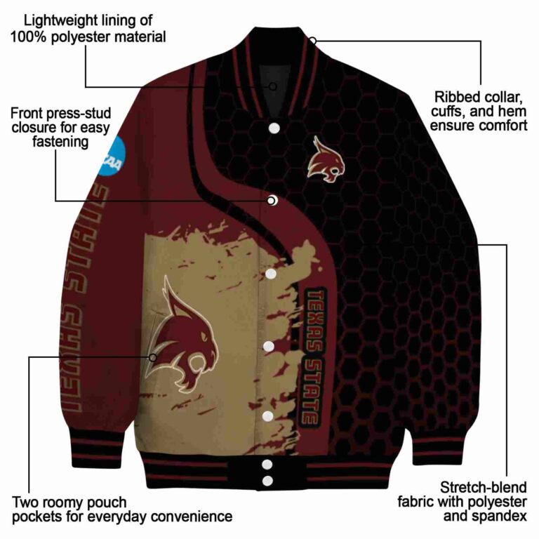 texas state bobcats hexagonal pattern maroon black jacket new arrival