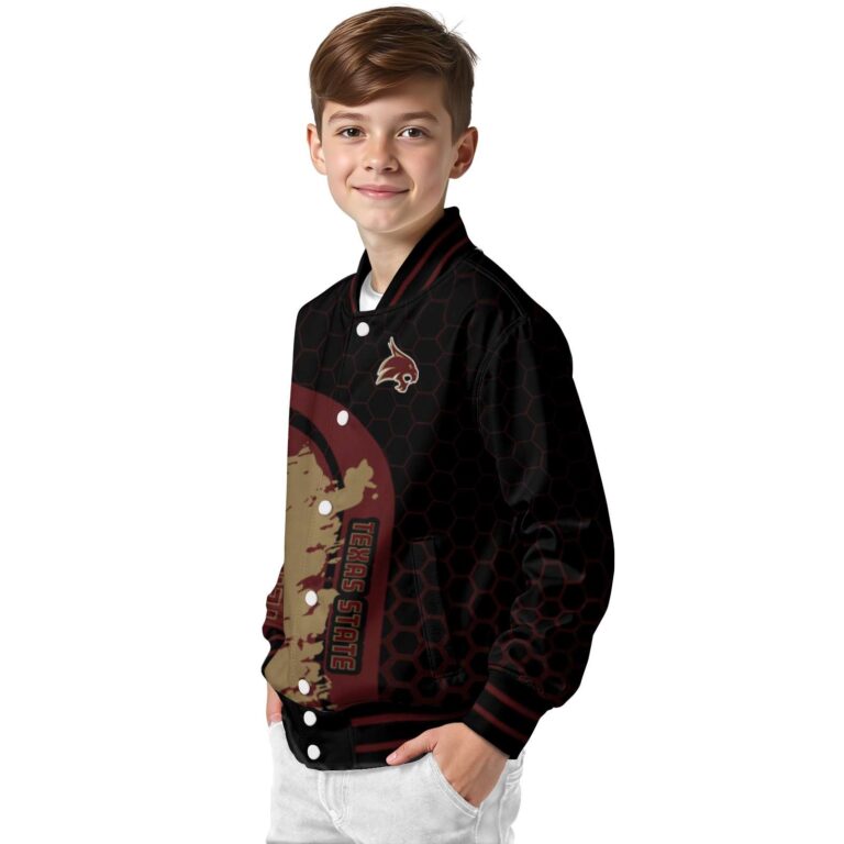 texas state bobcats hexagonal pattern maroon black jacket trendy