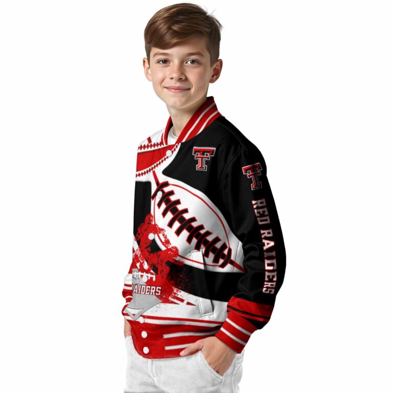 texas tech red raiders baseball stitching black white jacket trendy