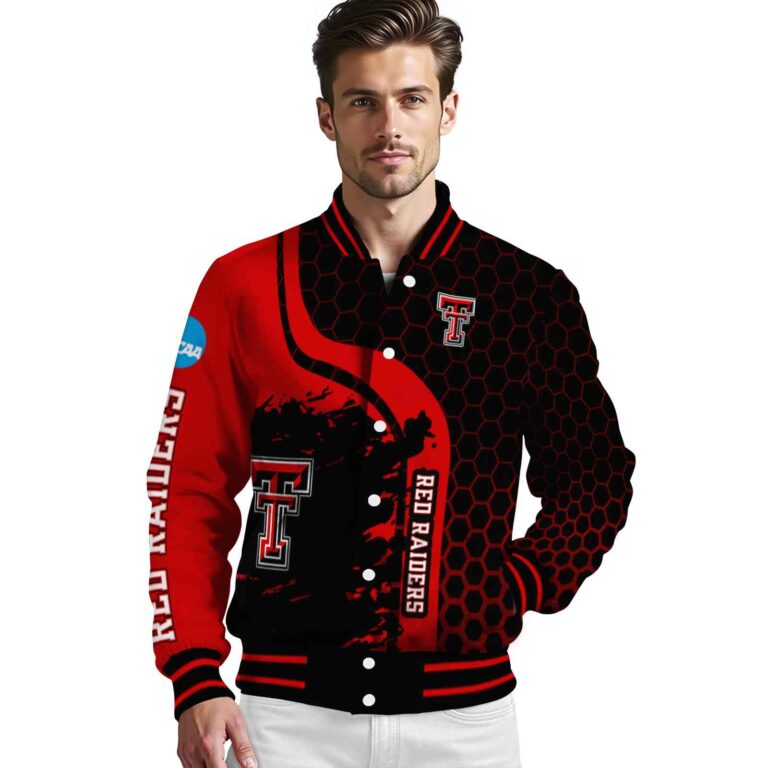 texas tech red raiders hexagonal pattern red black jacket high quality