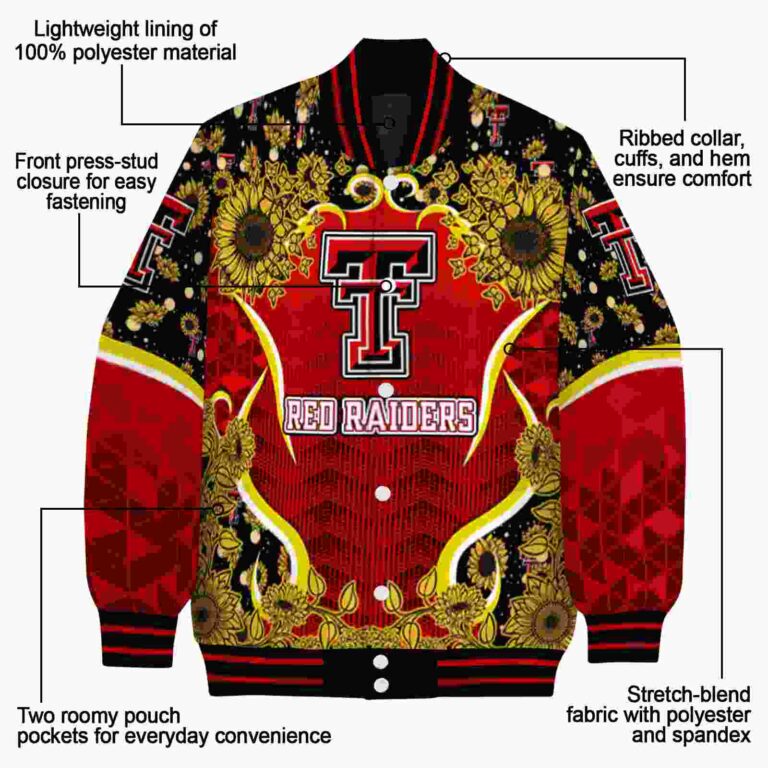 texas tech red raiders sunflower bloom red yellow jacket new arrival
