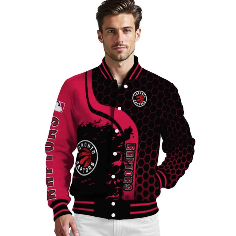 toronto raptors hexagonal pattern red black jacket high quality
