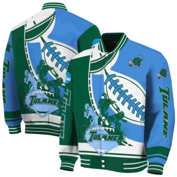 tulane green wave baseball stitching blue white jacket fashion forward